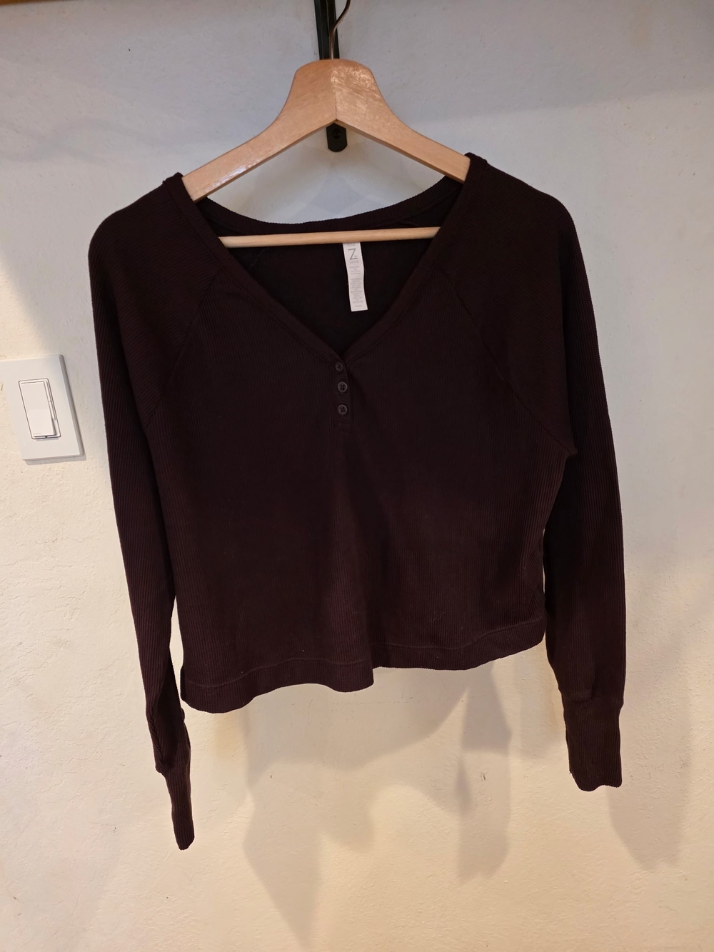 Zella Dark Brown V-Neck Henley Sweatshirt